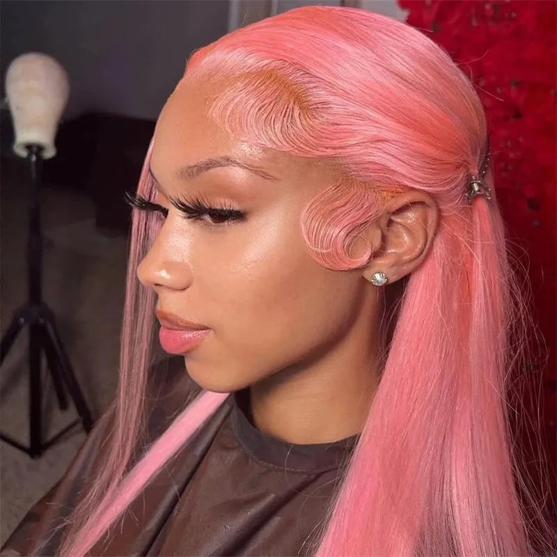 Women's mid-length straight lace front wig in high-temperature fibre on display head