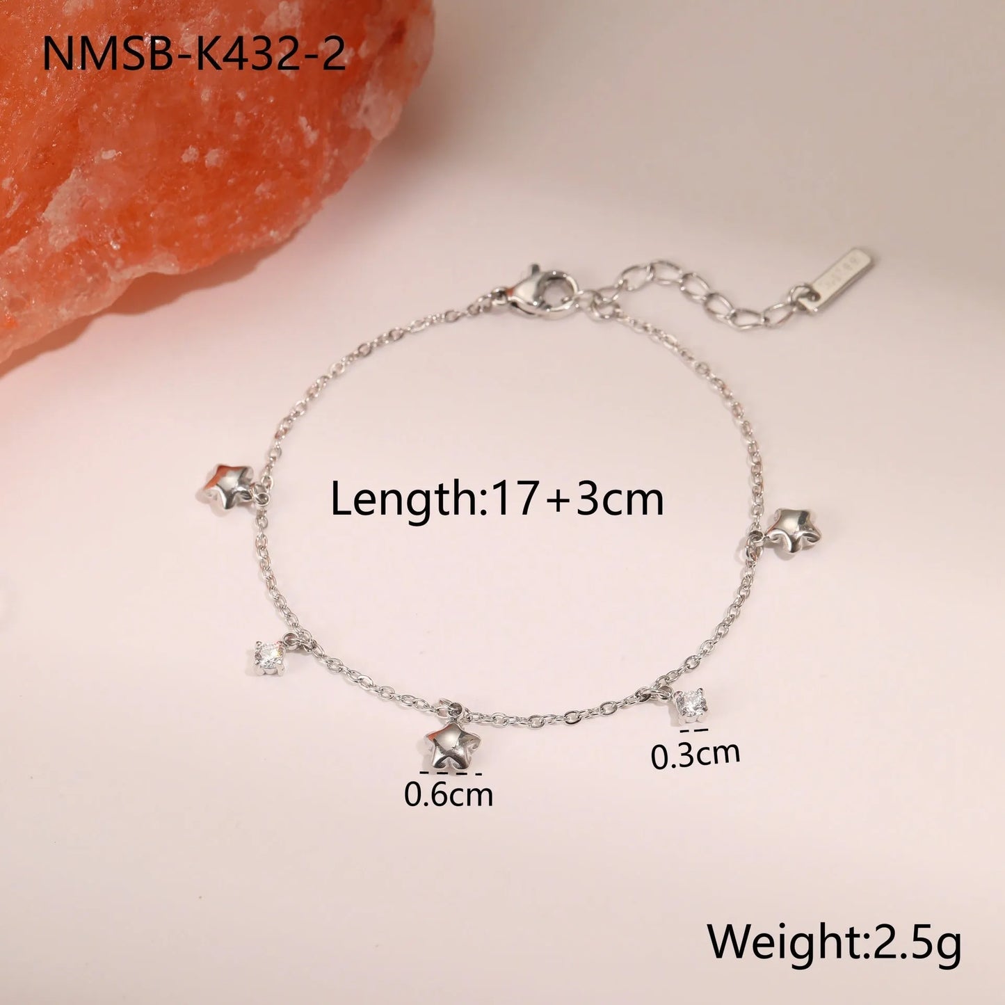 Titanium steel women's bracelet with hexagonal star pendant and 18K gold plating