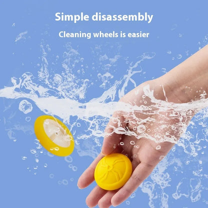 Blue and yellow electric cat toy mouse with remote control and charging cable for interactive pet play