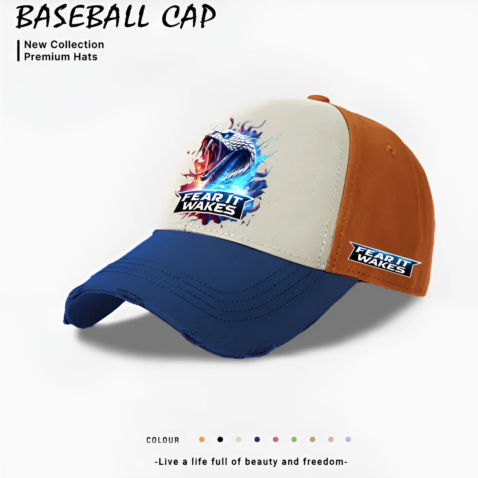 Men's casual baseball cap in European and American style available in beige, black, and blue colours
