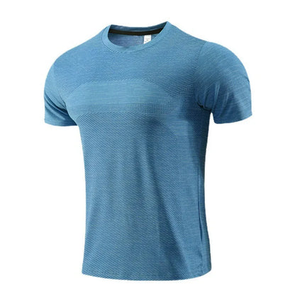 Man wearing a red short-sleeve polyester sports t-shirt for running or basketball workout.