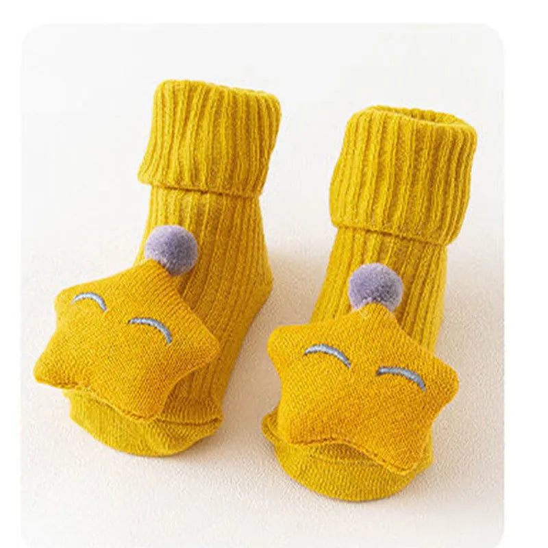 Cotton baby floor socks in multiple designs for infants aged 0-3 months