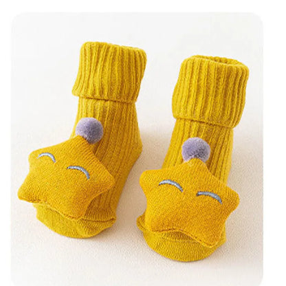 Cotton baby floor socks in multiple designs for infants aged 0-3 months
