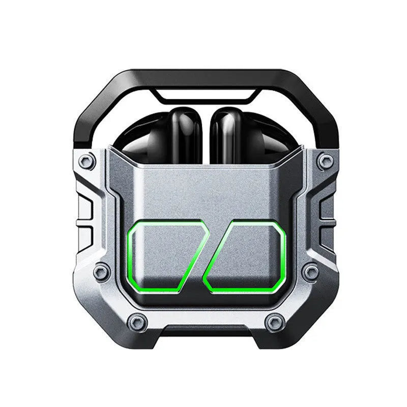 Silver Black wireless Bluetooth gaming headset with side flap cover and cool lights