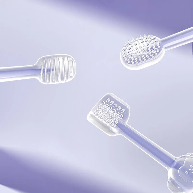 Silicone pet toothbrush for dogs and cats in purple blue green colours for dental care