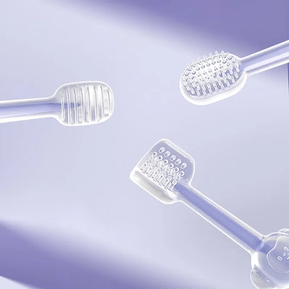 Silicone pet toothbrush for dogs and cats in purple blue green colours for dental care