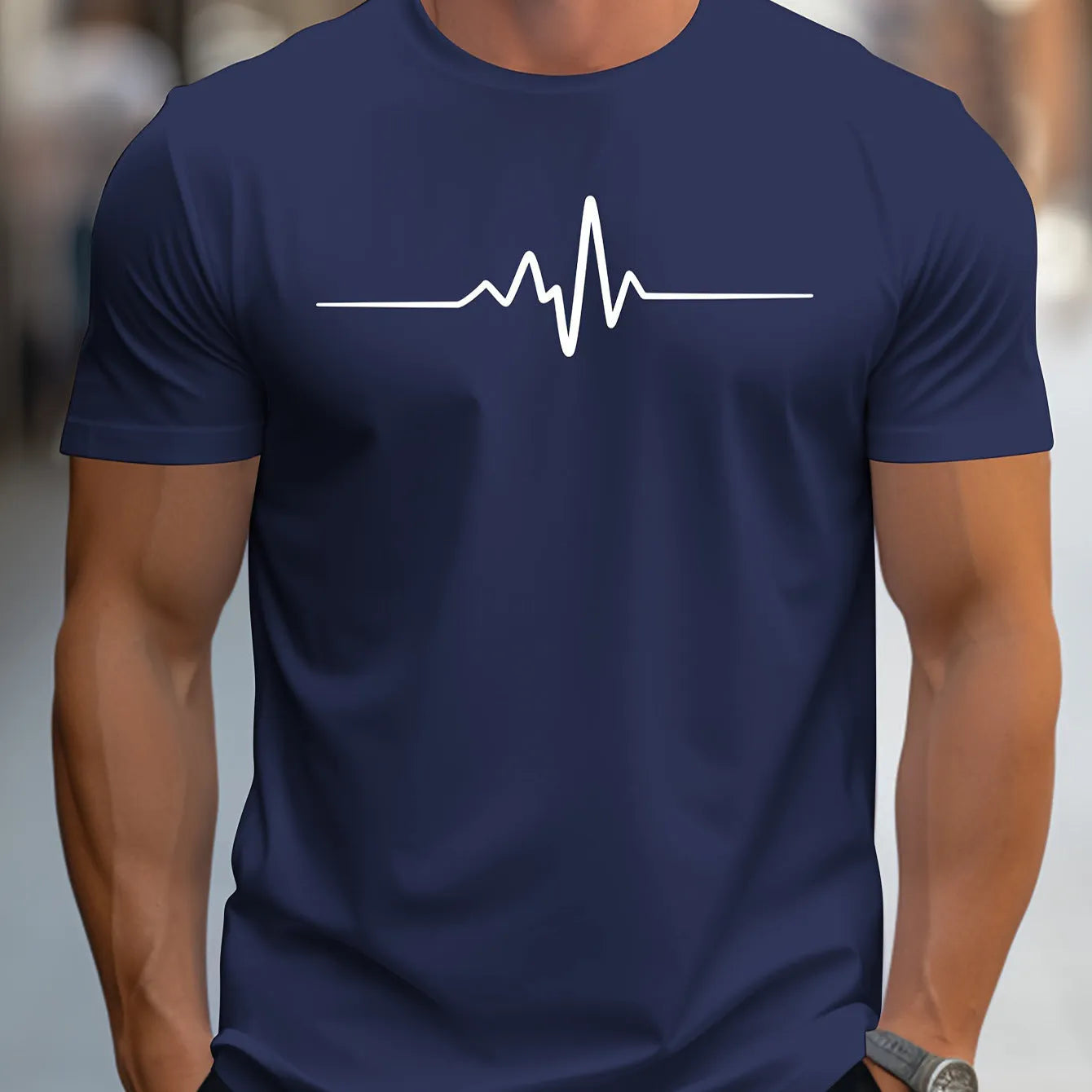 Men's loose fit short sleeve 3D print sports t-shirt in a polyester blend fabric.