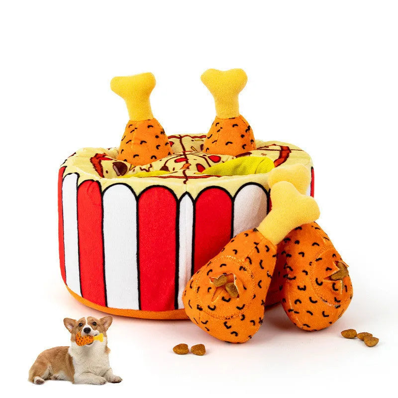 Plush chicken leg dog toy with interactive sound and food leakage puzzle, Tibetan Chicken Leg Warmer colour.