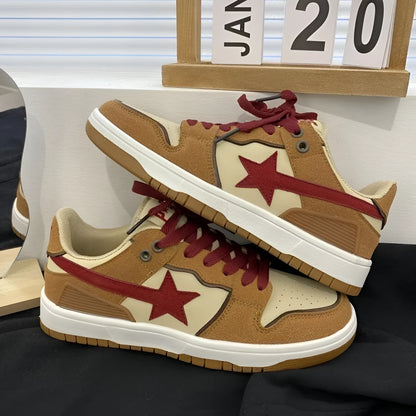 Brown women's low-top platform sneakers with lace-up front and round toe