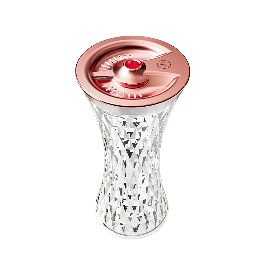 Wild Waist desktop humidifier in romantic atmosphere lamp mode, 86x86x193mm size with 270mL tank and USB cable