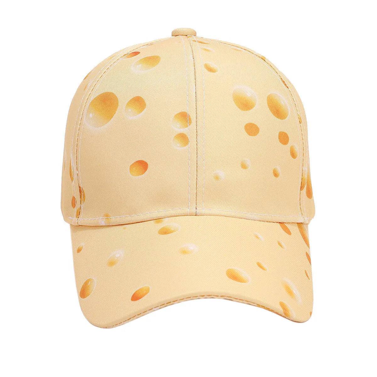 Cheese pattern printed adjustable baseball cap with dome crown and polyester construction