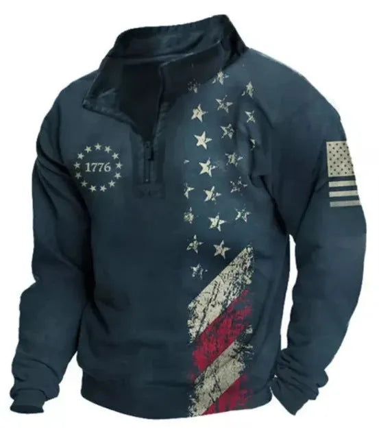 Men's retro striped long sleeve golf polo shirt with zipper decoration detail in bird eye cloth polyester