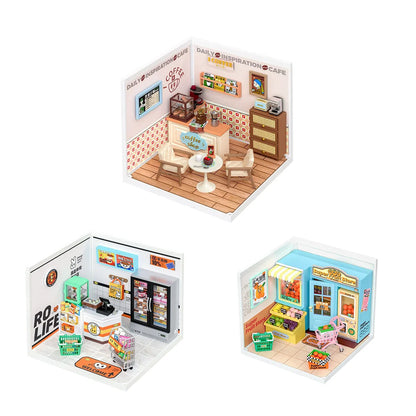 Robotime Rolife DIY Miniature Cafe Building Kit with ambient light set