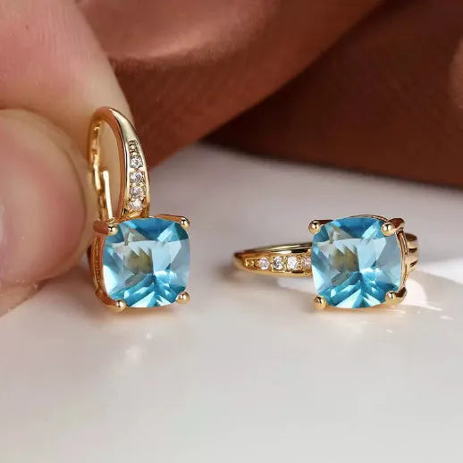 Square geometric ear clip with moissanite stones and electroplated gold finish