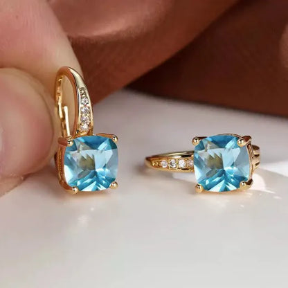 Square geometric ear clip with moissanite stones and electroplated gold finish