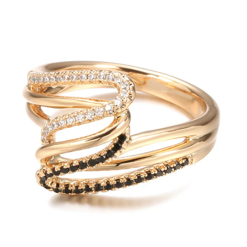 Women's electroplated copper ring with micro-inlaid zircon detailing, shown in WK2230 colour on a model's hand.