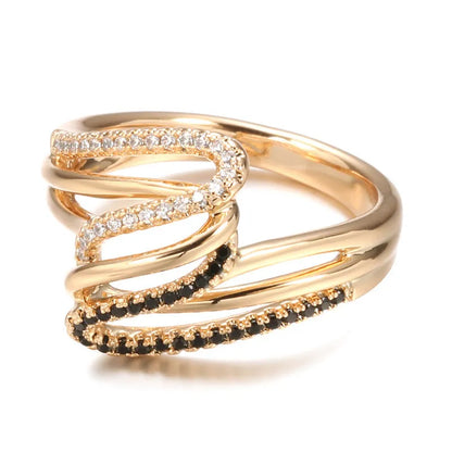 Women's electroplated copper ring with micro-inlaid zircon detailing, shown in WK2230 colour on a model's hand.