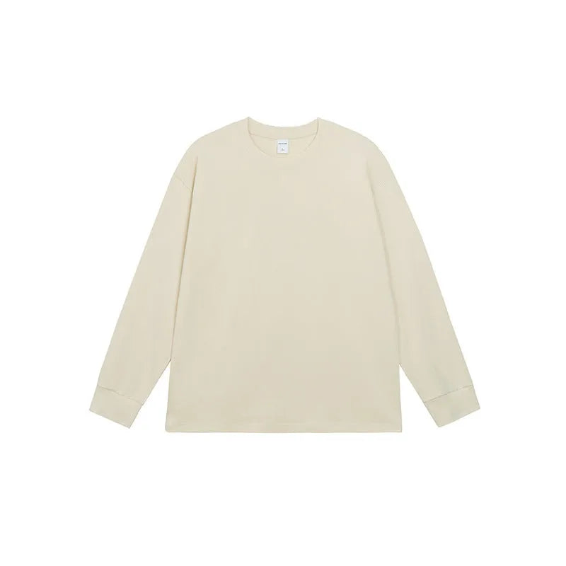 Men's loose fit solid colour cotton long sleeve t-shirt on a hanger