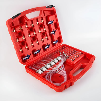 Brass and plastic fuel injection flow meter for oil return measurement, 37.5cm long.