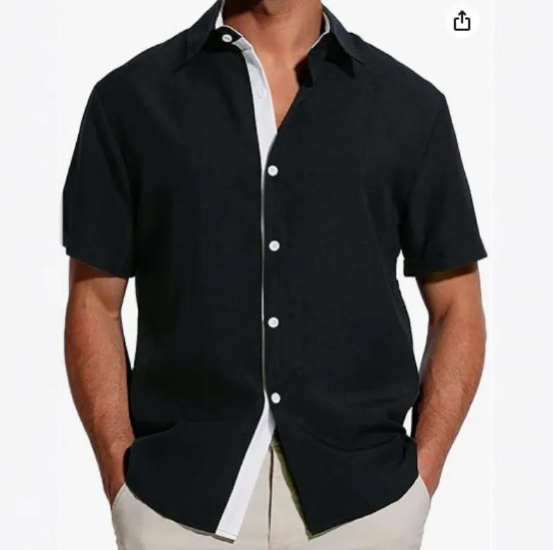 Men's short-sleeved floral print polyester shirt in matcha green colour