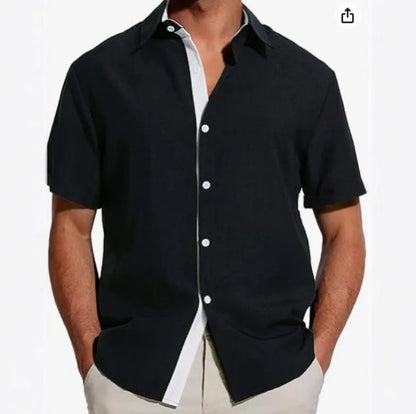 Men's short-sleeved floral print polyester shirt in matcha green colour