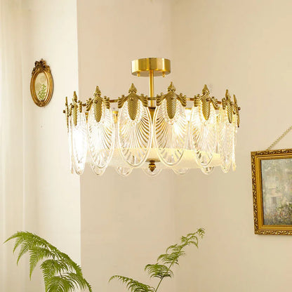 Peacock glass and iron ceiling lamp with LED tricolor light, available in 40cm, 50cm, and 60cm diameters