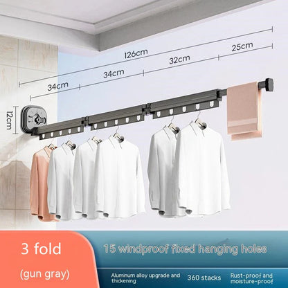 Aluminium suction cup folding clothes hanger with retractable drying rack