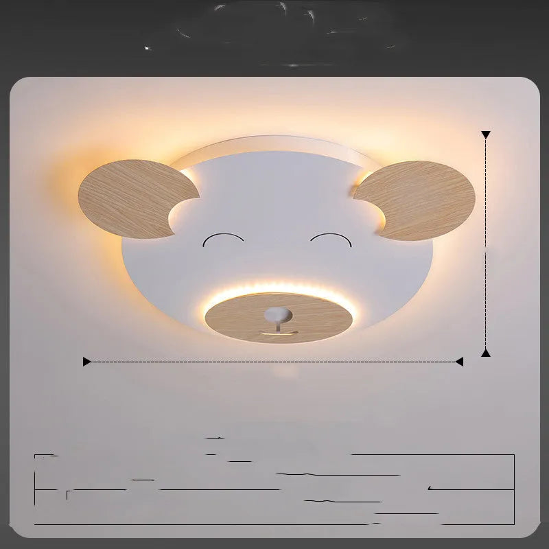 Modern white cartoon bear design ceiling lamp for a princess bedroom, shown in two size options.