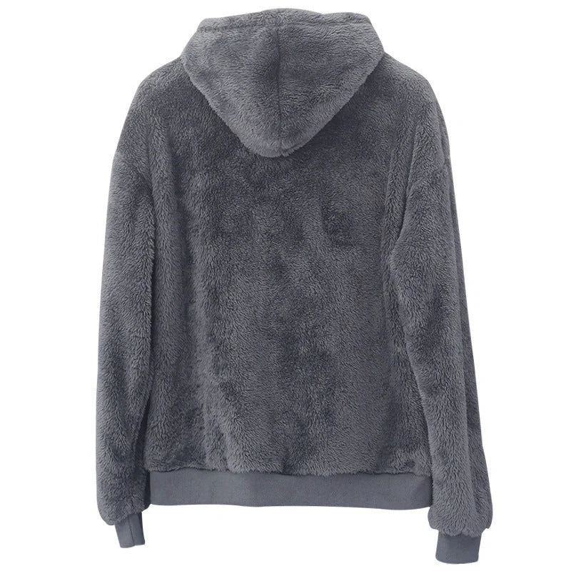 Double-sided velvet hooded sweater for men in navy blue with pockets
