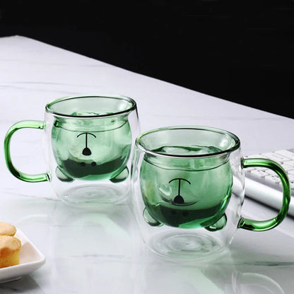 Creative Bear Double Coffee Milk Glass Cup for kids in four colours