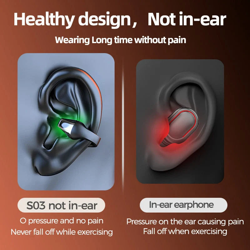 Bluetooth 5.2 ear clip bone conduction headphones in white and black