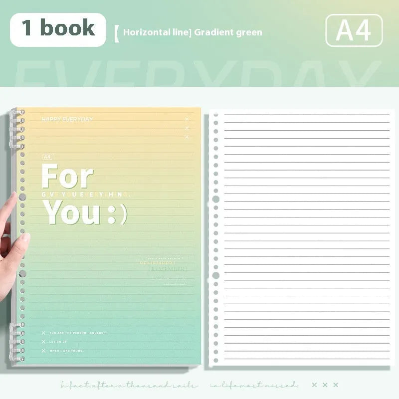 Removable coil gradient notepad in green, blue, pink, or purple with PP cover and wood-free paper