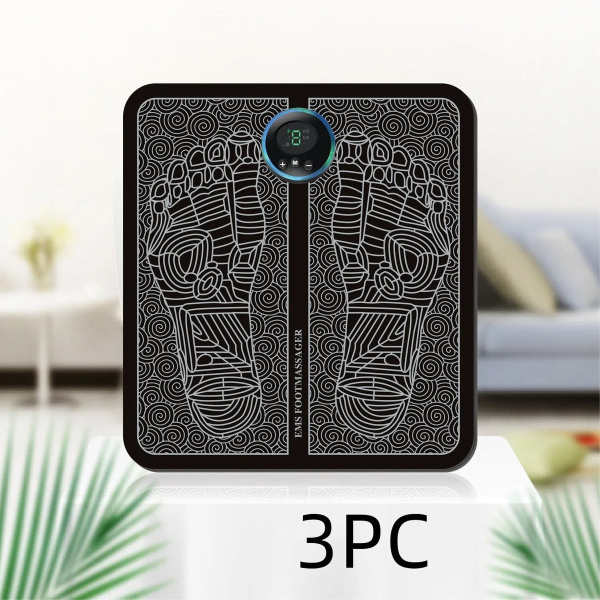 EMS foot massage pad with PU sponge surface, silver ion circuit printing, and separate rechargeable main engine