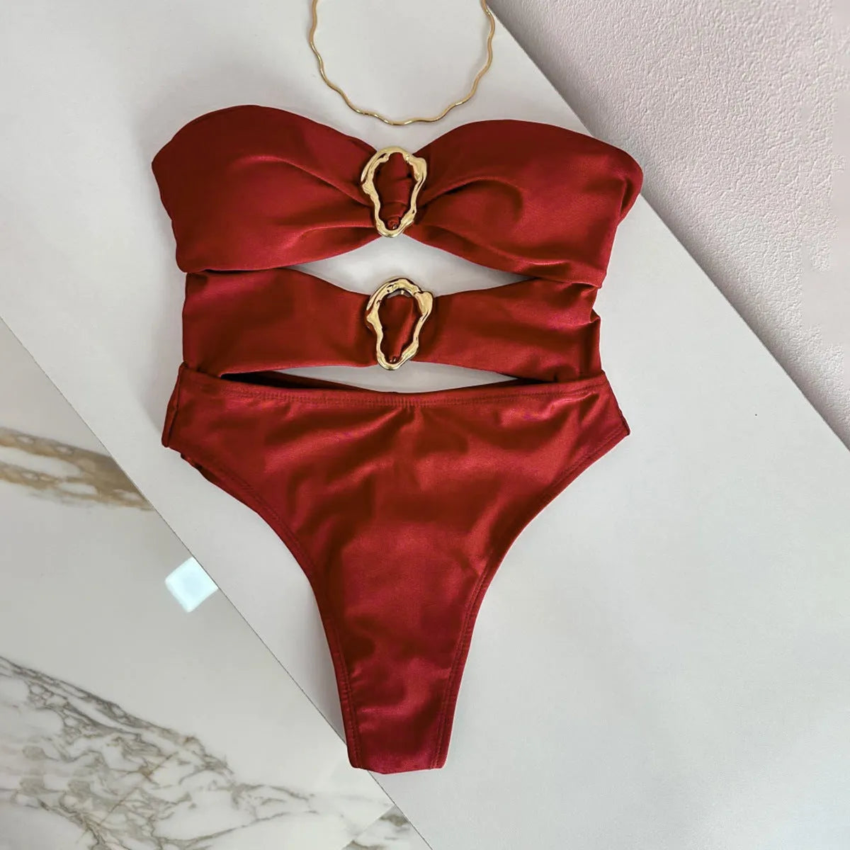 Women's one-piece swimsuit in solid black, brown or red, nylon fabric, sizes S M L, for swimming and wading