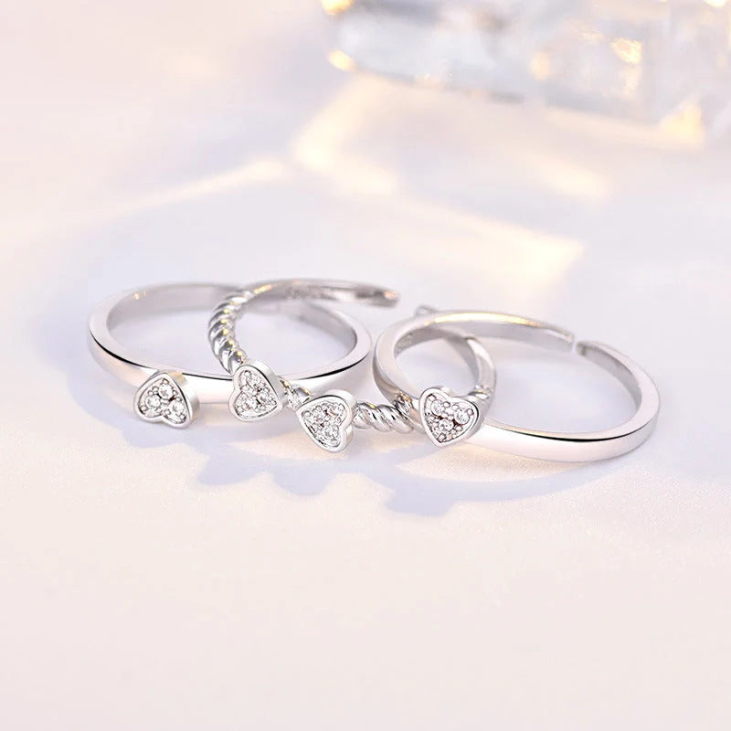 Adjustable four-leaf clover spinning ring set for women with zircon accents