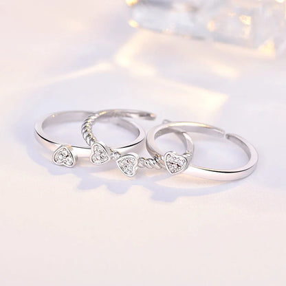 Adjustable four-leaf clover spinning ring set for women with zircon accents
