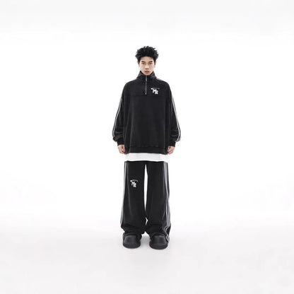 Black stand collar polyester hoodie with long sleeves and Hong Kong style design for sports wear
