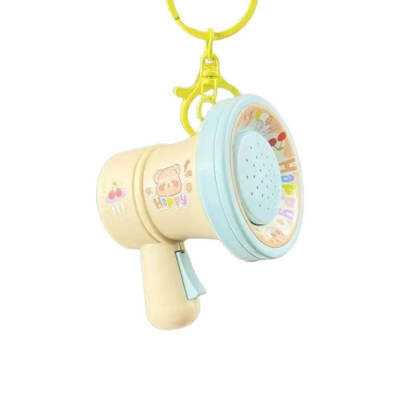Green and yellow plastic cartoon horn keychain with recording function