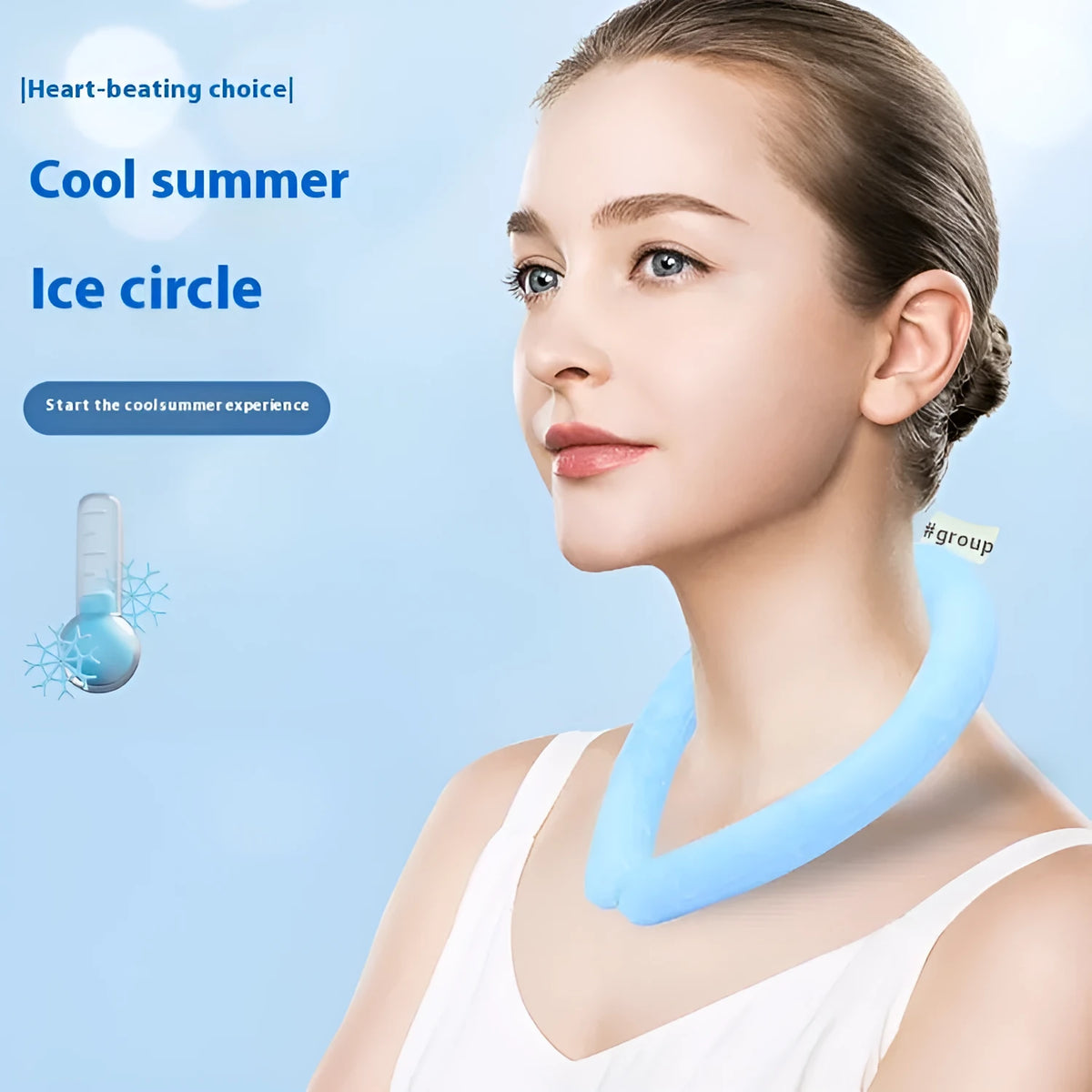 PVC fabric hanging ice cooling neck ring in blue colour for outdoor sports heatstroke prevention.
