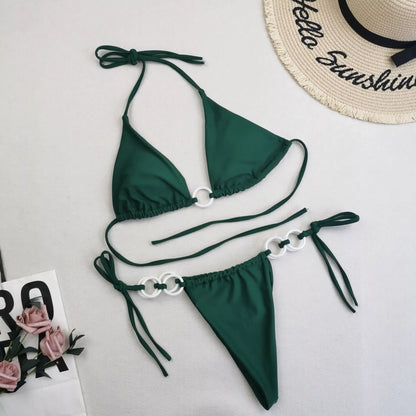 Women's split bikini with lace-up design and double fabric in various colours