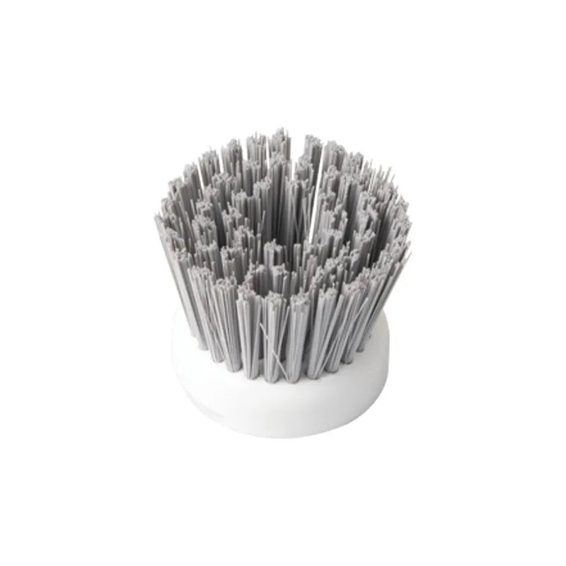 Milk white and mint green pot scrub brush with a soap dispenser handle and replaceable non-scratch bristles.