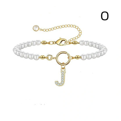 2024 Fashion Toggle Clasp Initial Bracelet with 6mm Pearl