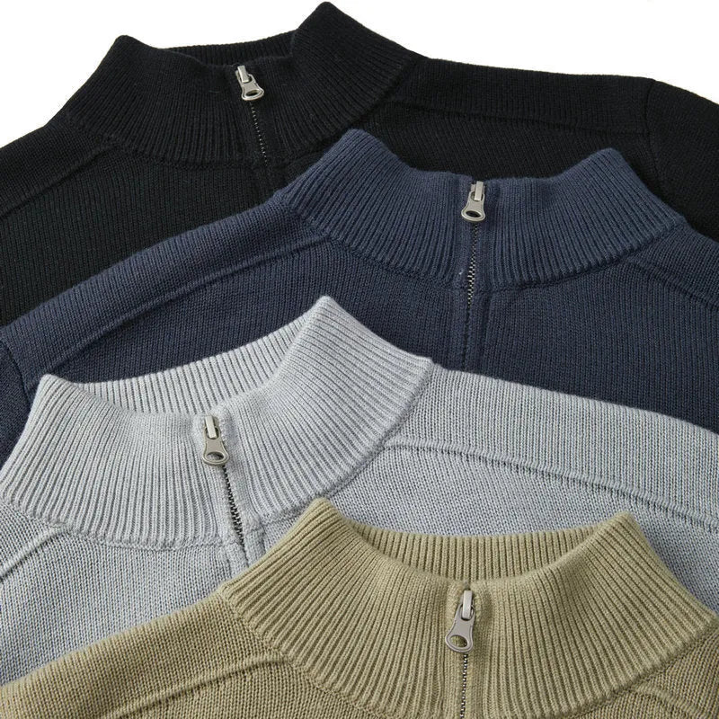 Men's thickened wool casual sweater in slim fit with long sleeves, shown in multiple colour options