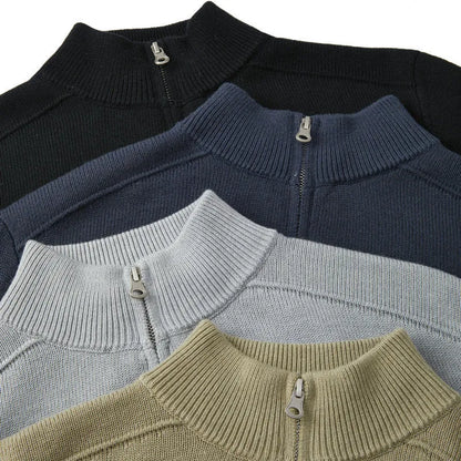 Men's thickened wool casual sweater in slim fit with long sleeves, shown in multiple colour options