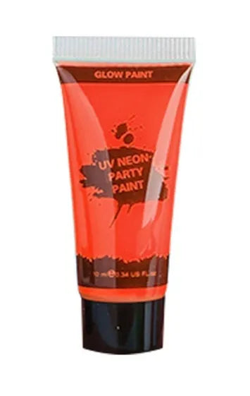 25ml neon face and body paint tubes in red, yellow, green, purple, orange, and pink colours with non-toxic safety