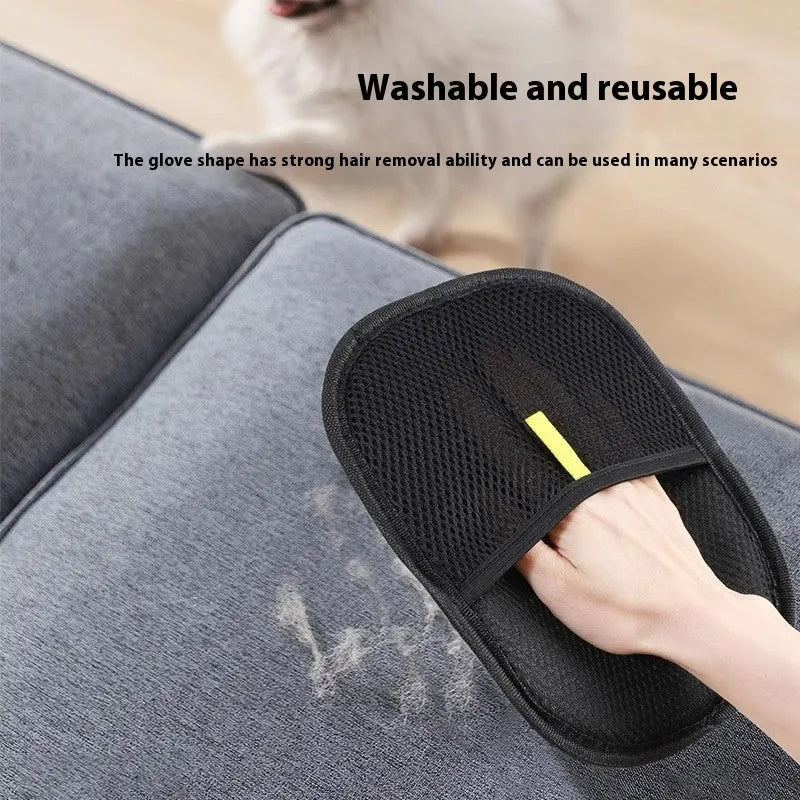 Black pet hair removal gloves with dual-sided silicone brush design for dog cat rabbit grooming