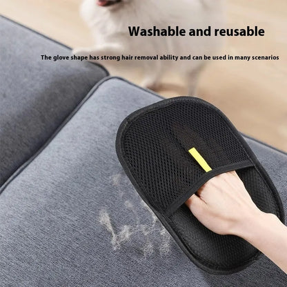 Black pet hair removal gloves with dual-sided silicone brush design for dog cat rabbit grooming