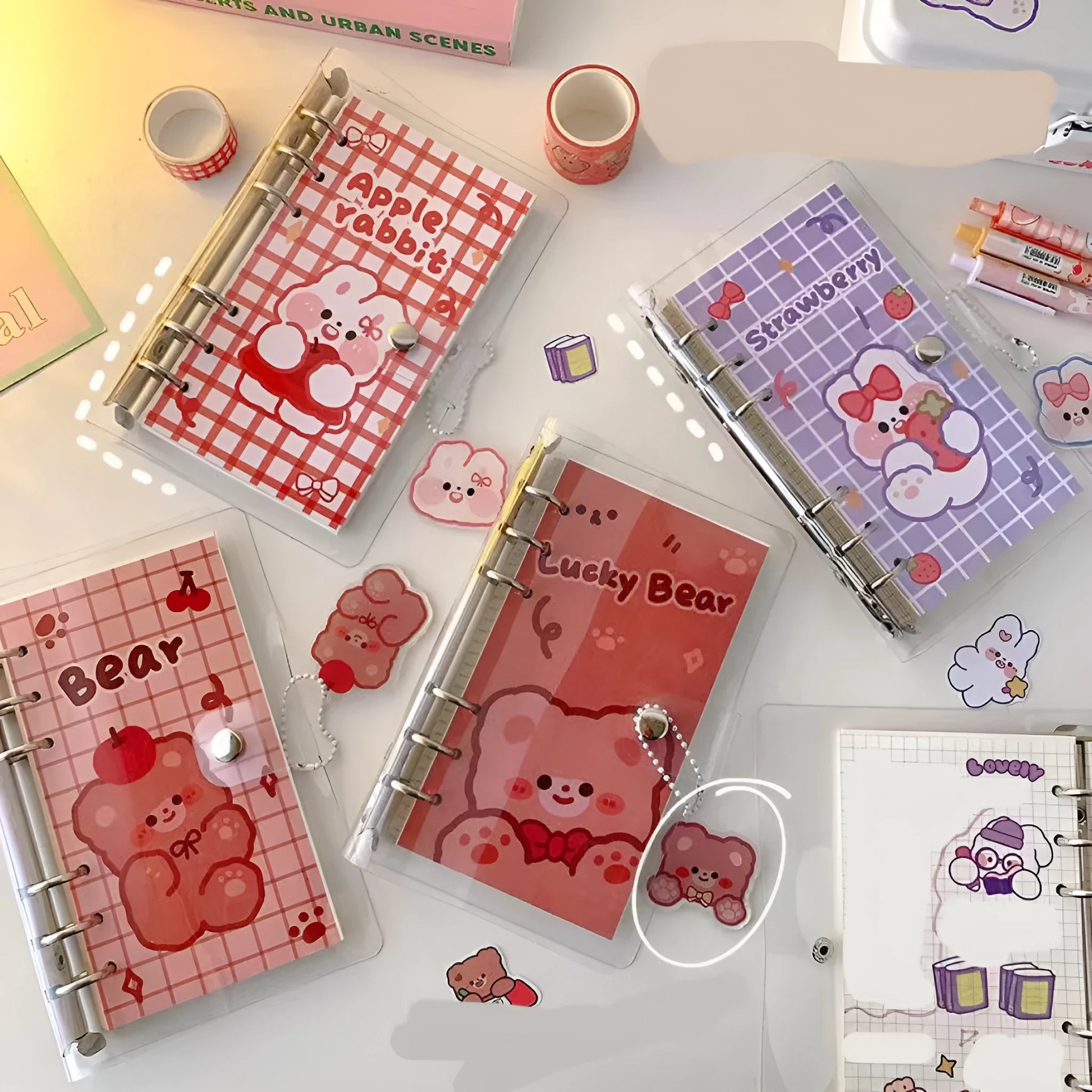 A6 student loose leaf ledger with decorative cover showing bear design and 6-hole binding