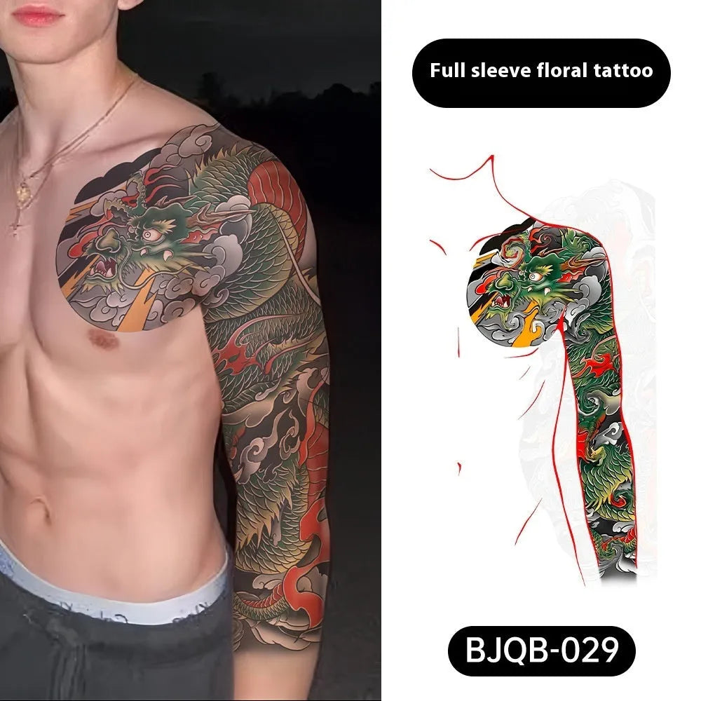 Retro traditional simulation flower arm body sticker sheet, 520mm x 370mm, transfer printing, BJQB pattern options