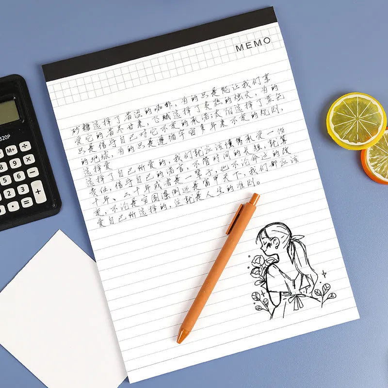 A4 tearable notebook showing grid paper pages and wireless adhesive binding for clean sheet removal